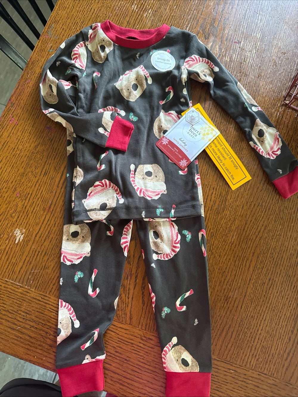 Burts Bees Baby Candy Cane Bears 2 Piece Pajama Set, Jammies, Sz 24 months